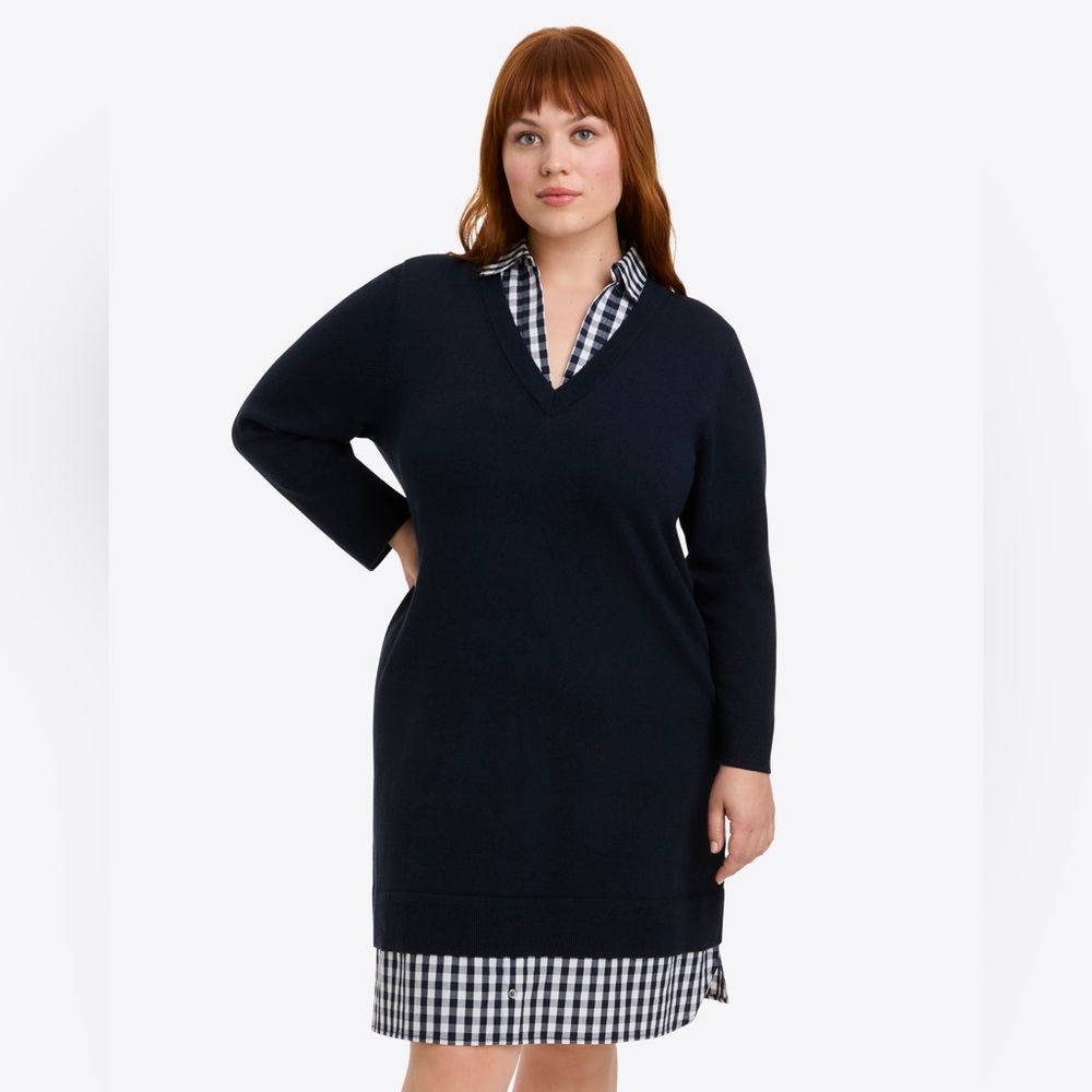 Draper James Wool and Cotton Combo Navy Sweater Dress